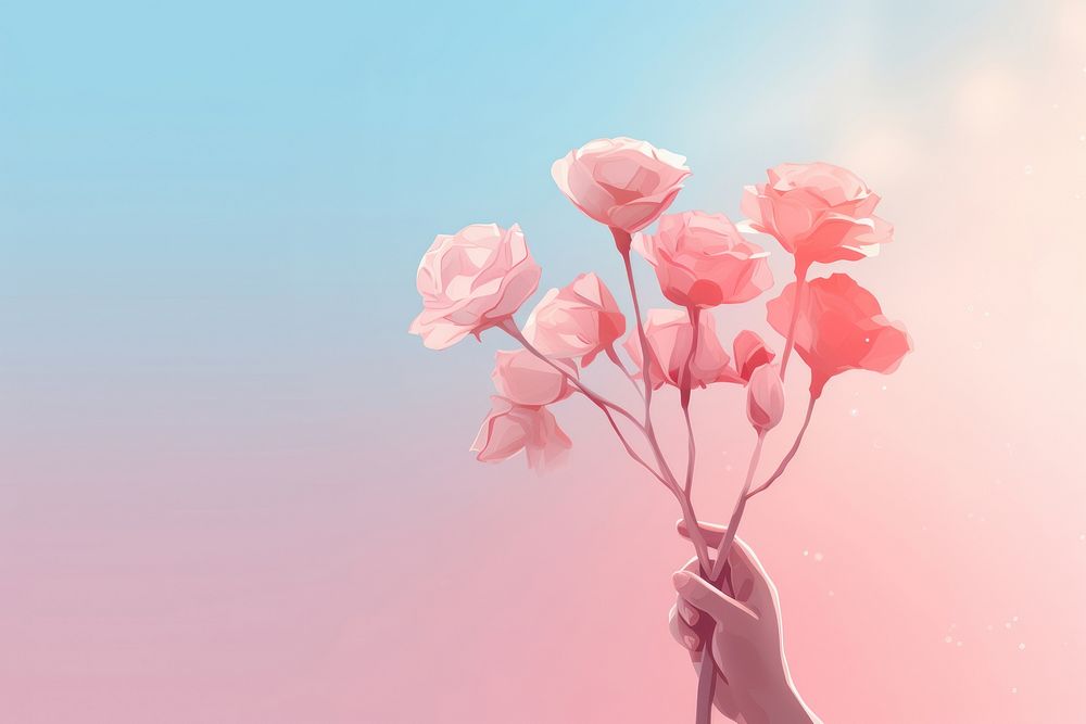 Person holding flowers gradient background outdoors nature petal.