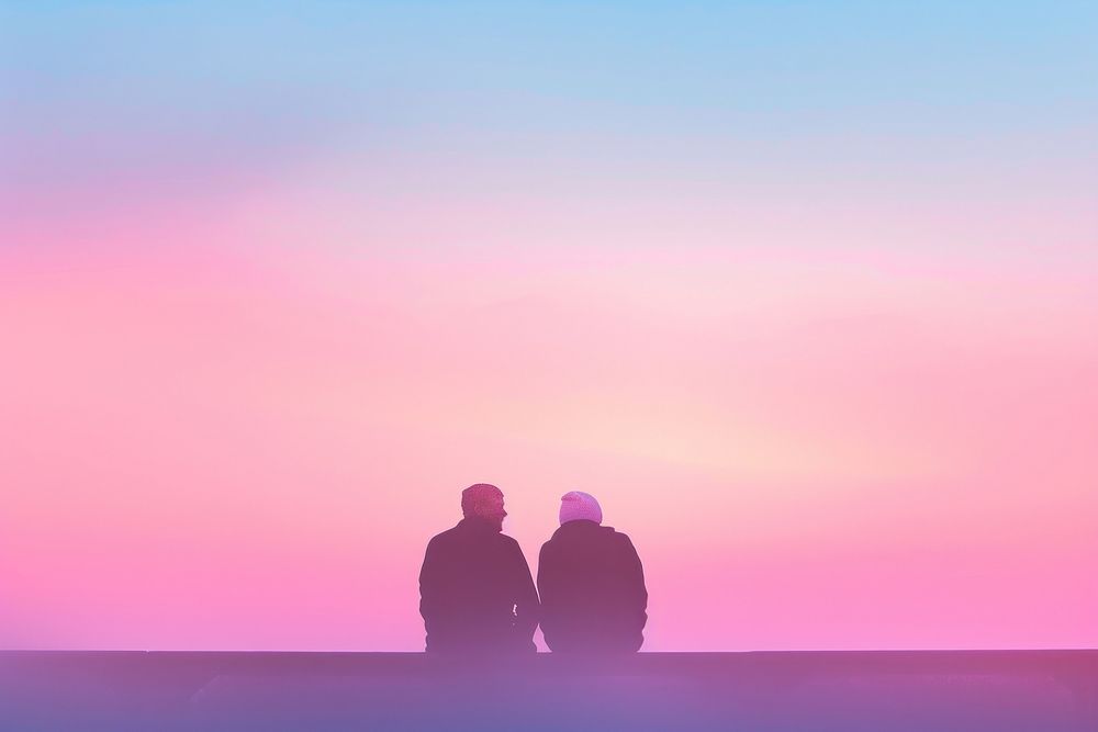 Old couple gradient background outdoors horizon nature.