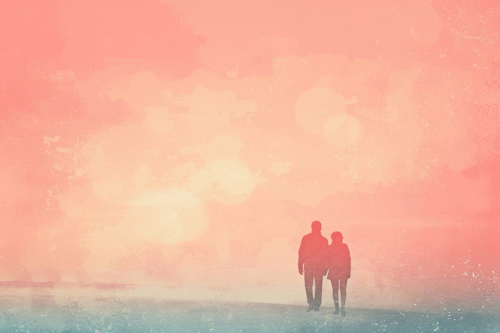 Old couple gradient background outdoors walking nature.