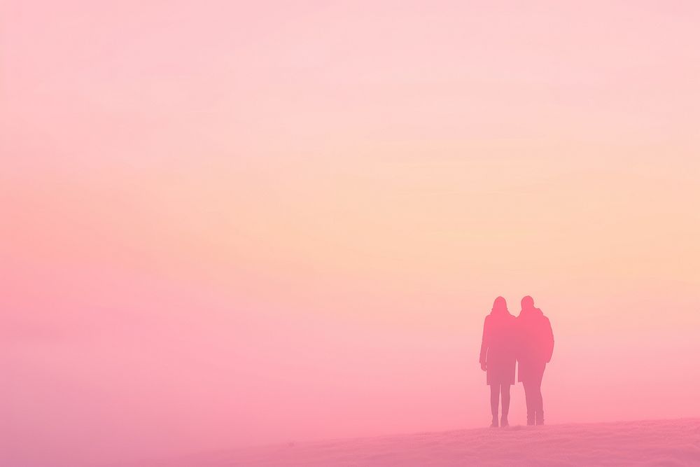 Old couple gradient background standing outdoors walking.