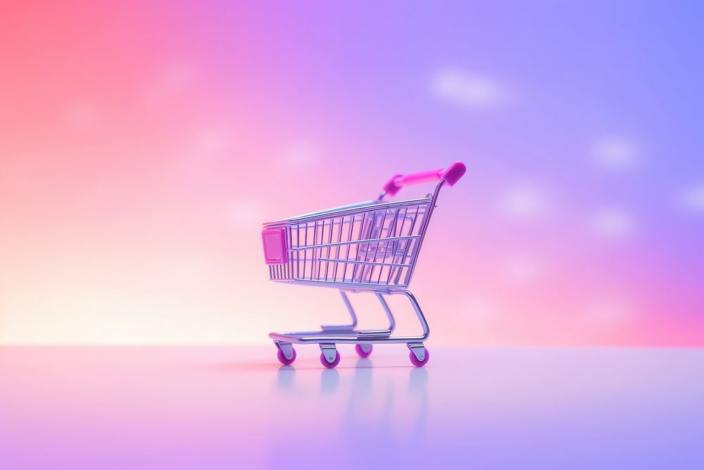 Shopping cart gradient background pink consumerism supermarket.
