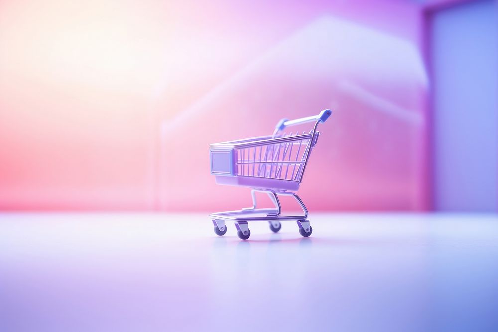 Shopping cart gradient background consumerism supermarket groceries.