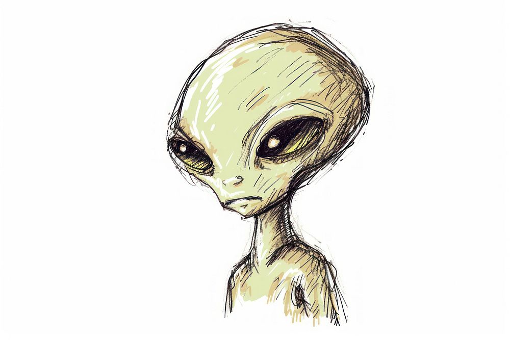 Hand-drawn sketch alien drawing representation illustrated.