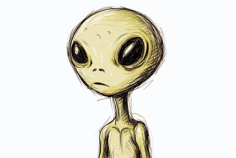 Hand-drawn sketch alien drawing representation illustrated.