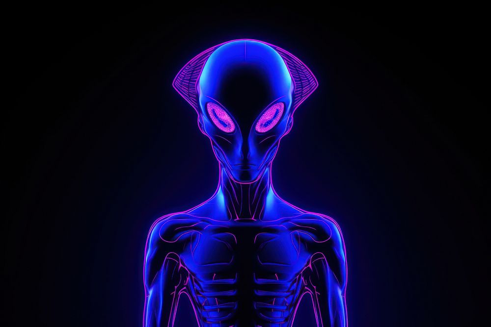 Illustration alien Neon rim light purple blue illuminated.