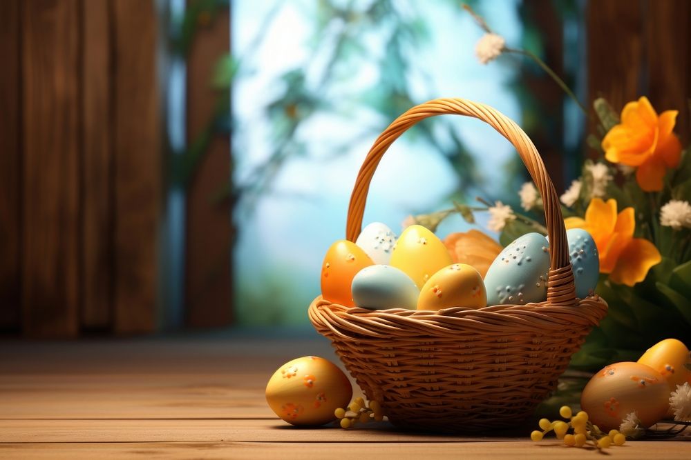 Easter egg basket food wood.