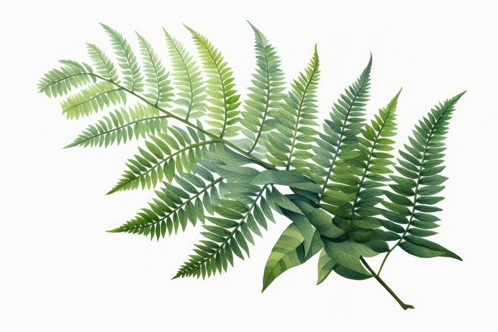 Fern plant leaf white background.