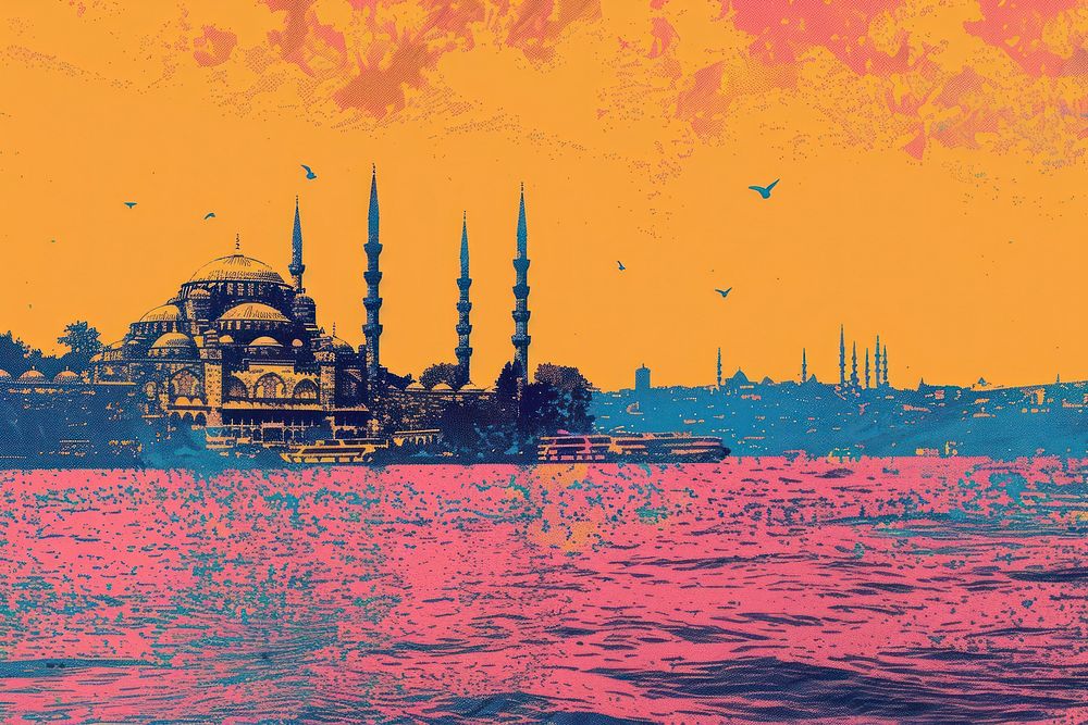 Istanbul architecture watercraft reflection.