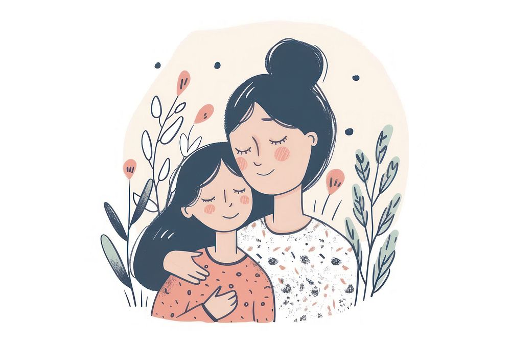 Mother and daughter flat illustration drawing sketch art.