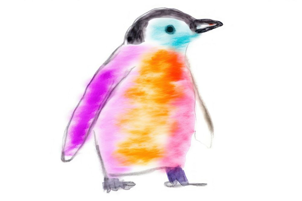 Penguin in style of child drawing animal bird white background.