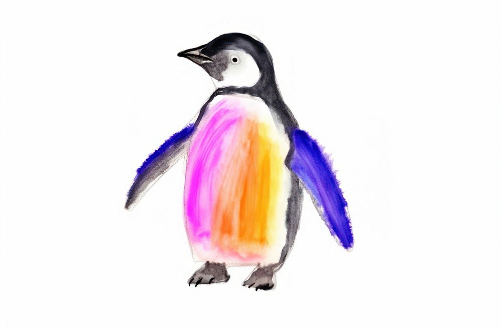 Penguin in style of child drawing animal bird white background.