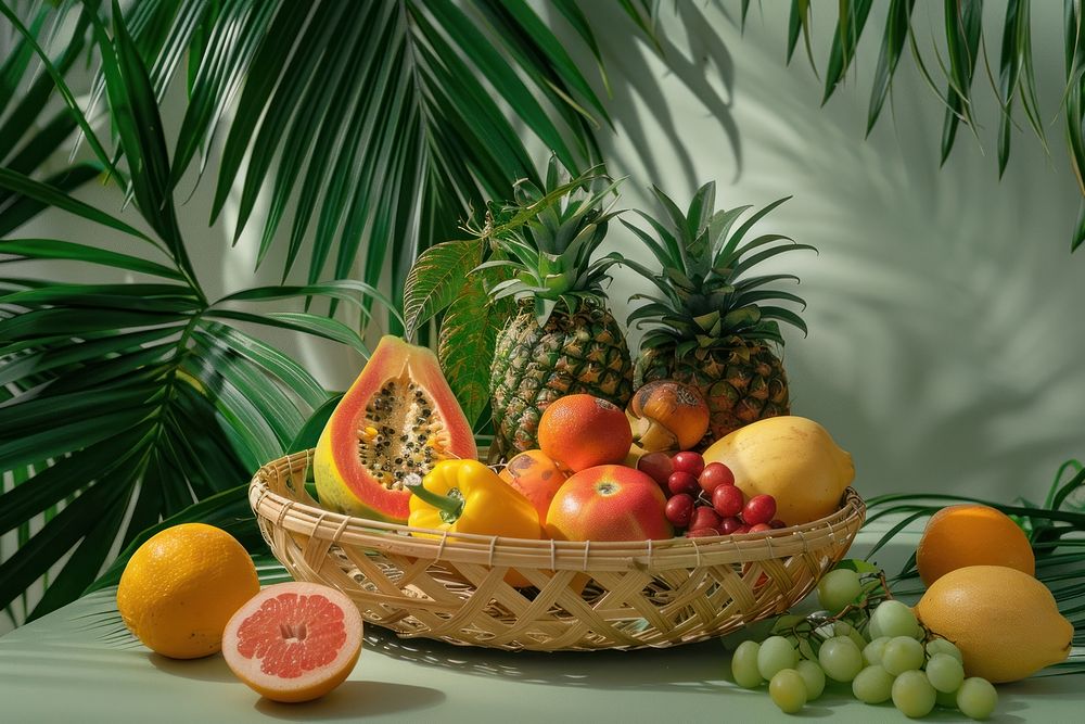 Tropical fruits basket pineapple plant food.