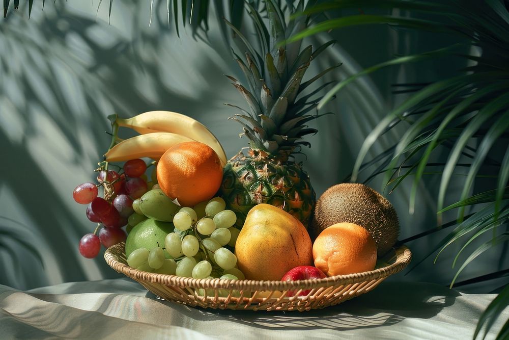 Tropical fruits basket pineapple plant food.