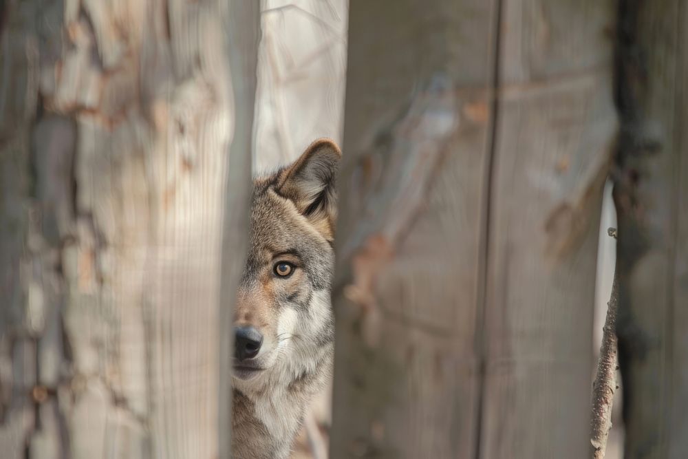 Wolf peeking animal mammal coyote.