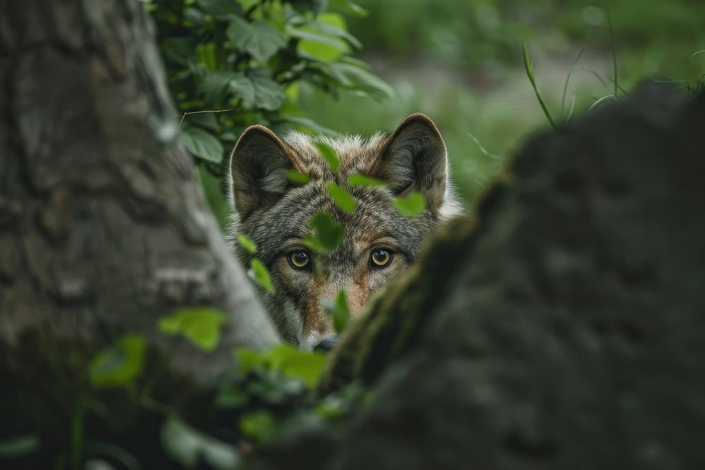 Wolf peeking wildlife animal mammal.