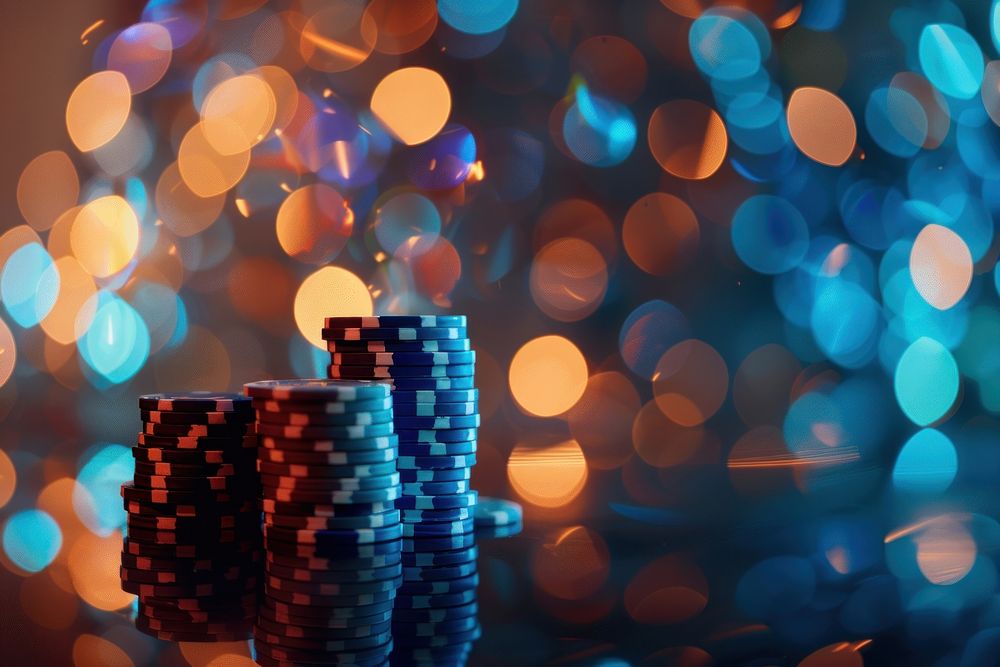 Casino chips stack gambling light game.