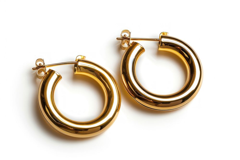 Circle earrings jewelry gold white background.
