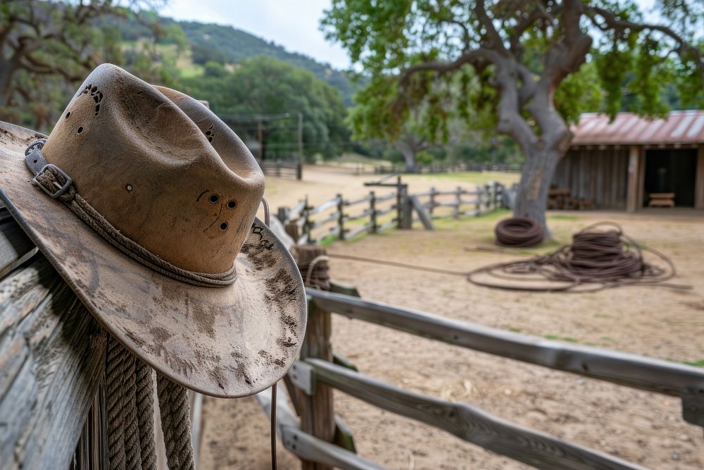 Cowboy hat outdoors nature fence.