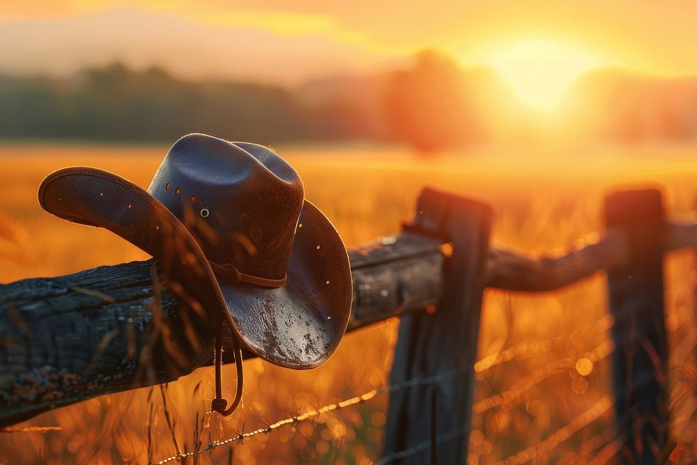 Cowboy hat outdoors nature sunset.