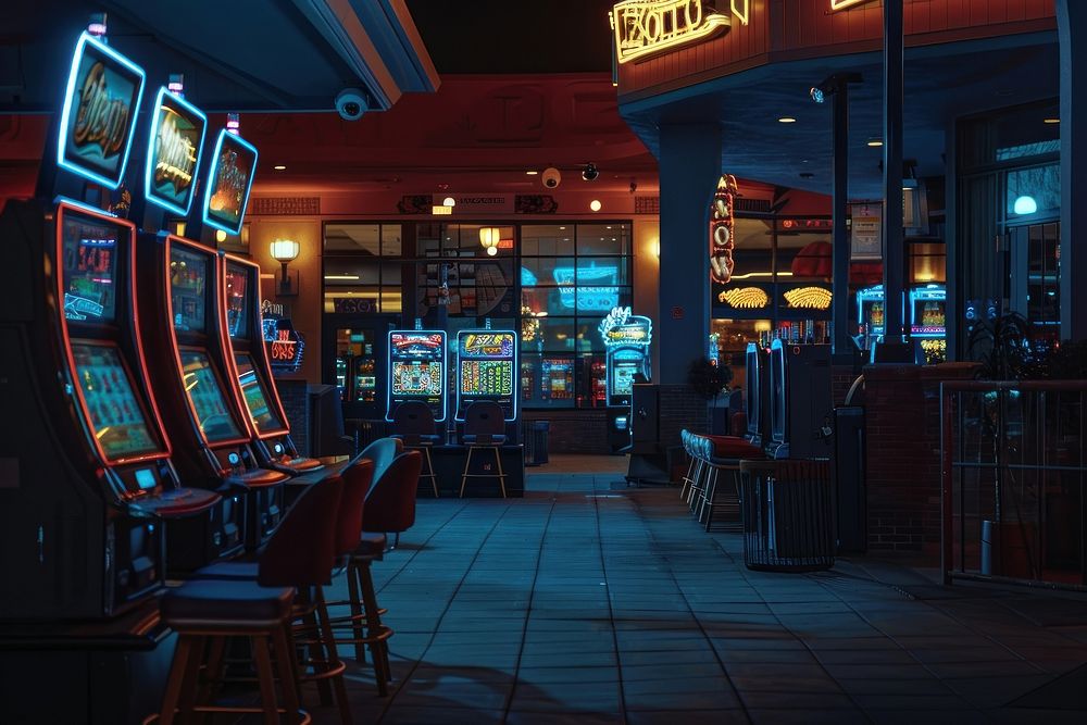 Casino machines illuminated nightlife gambling.