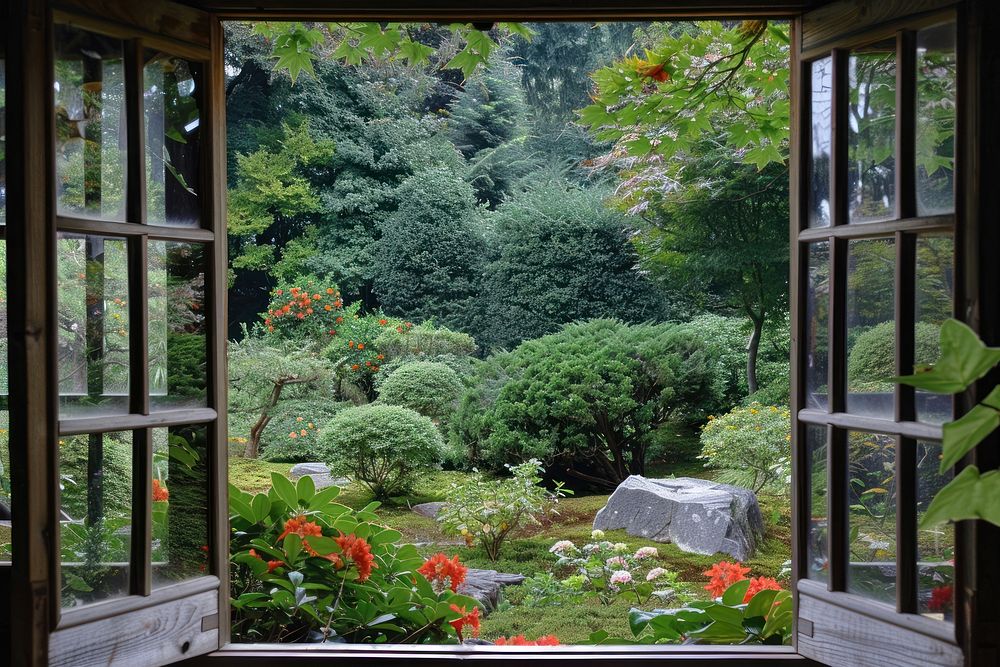 Japanese garden window outdoors nature.