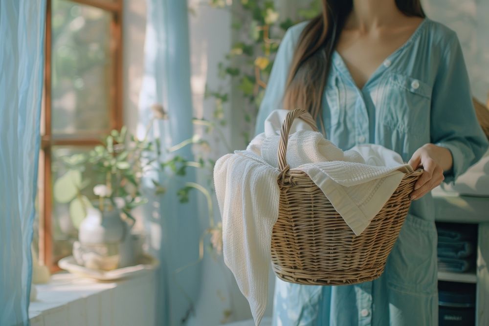 Woman holding basket of laundry adult woman recreation.