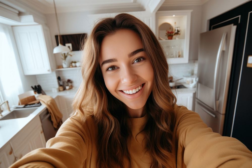 Young woman selfie gesture adult smile photo.