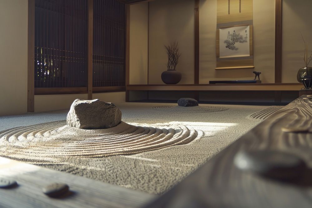 Zen garden in japan flooring architecture relaxation.