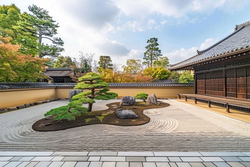 Zen garden in japan architecture outdoors building.