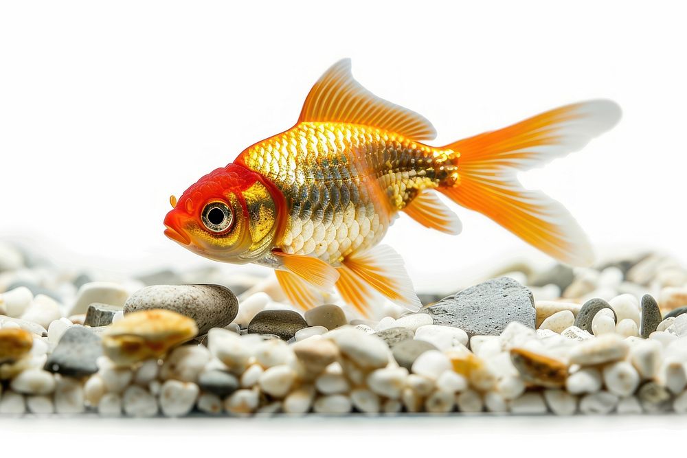 Aquarium fish tank goldfish animal white background.