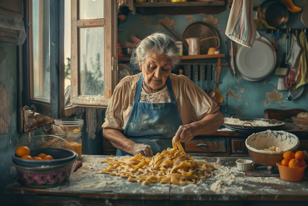 Fresh handmade pasta kitchen adult woman.