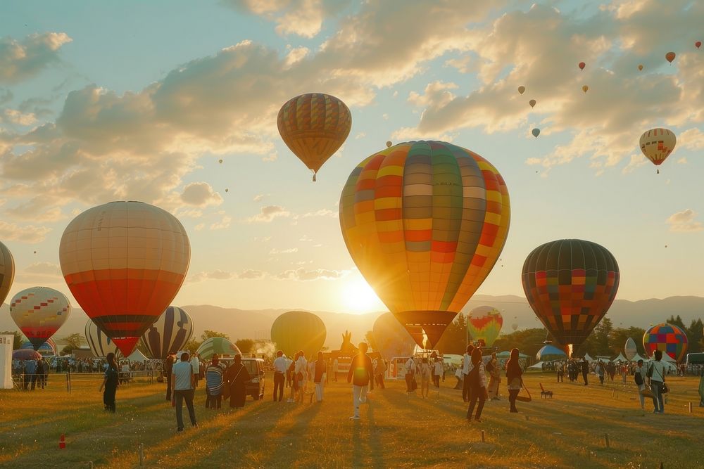 Hot air balloon festival aircraft outdoors vehicle.