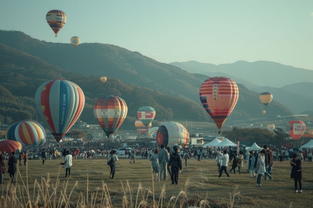 Hot air balloon festival aircraft outdoors vehicle.