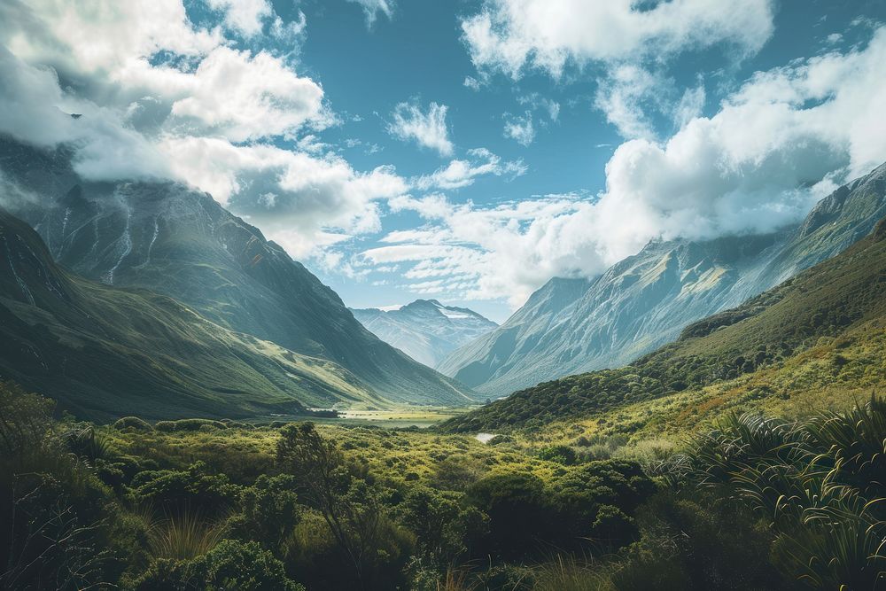 Photo of new zealand mountains wilderness landscape panoramic.
