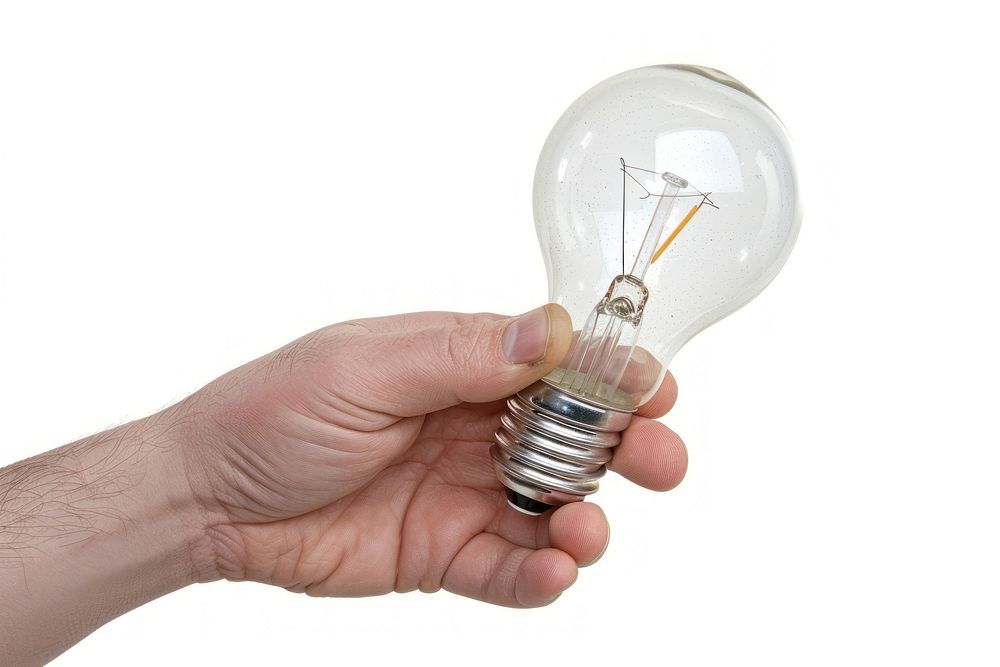 Person holding light bulb lightbulb white background electricity.