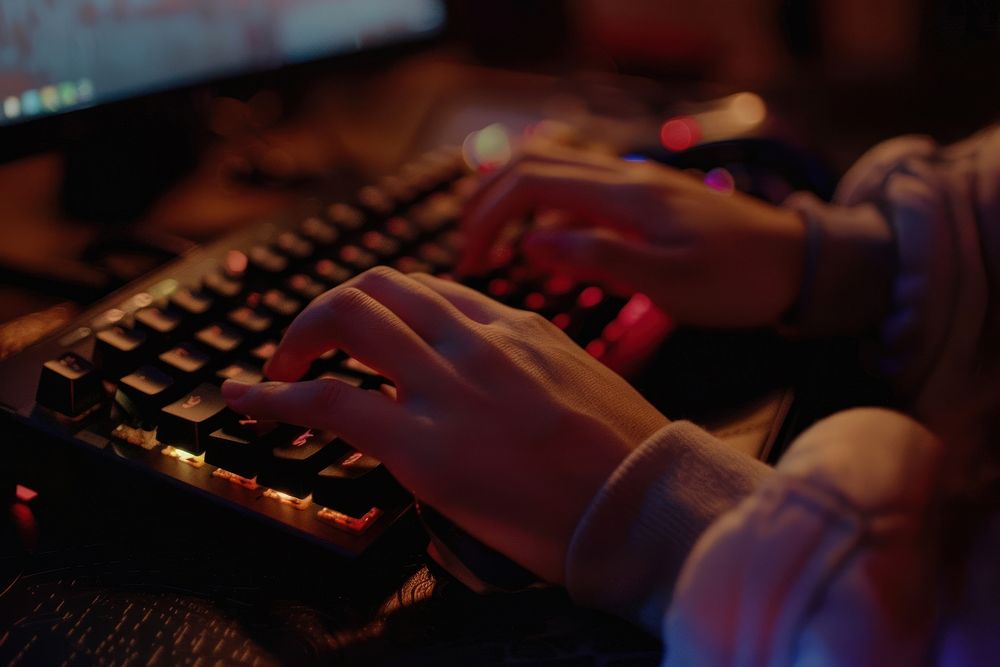 Photo of person Hands While Gaming computer hand clapperboard.