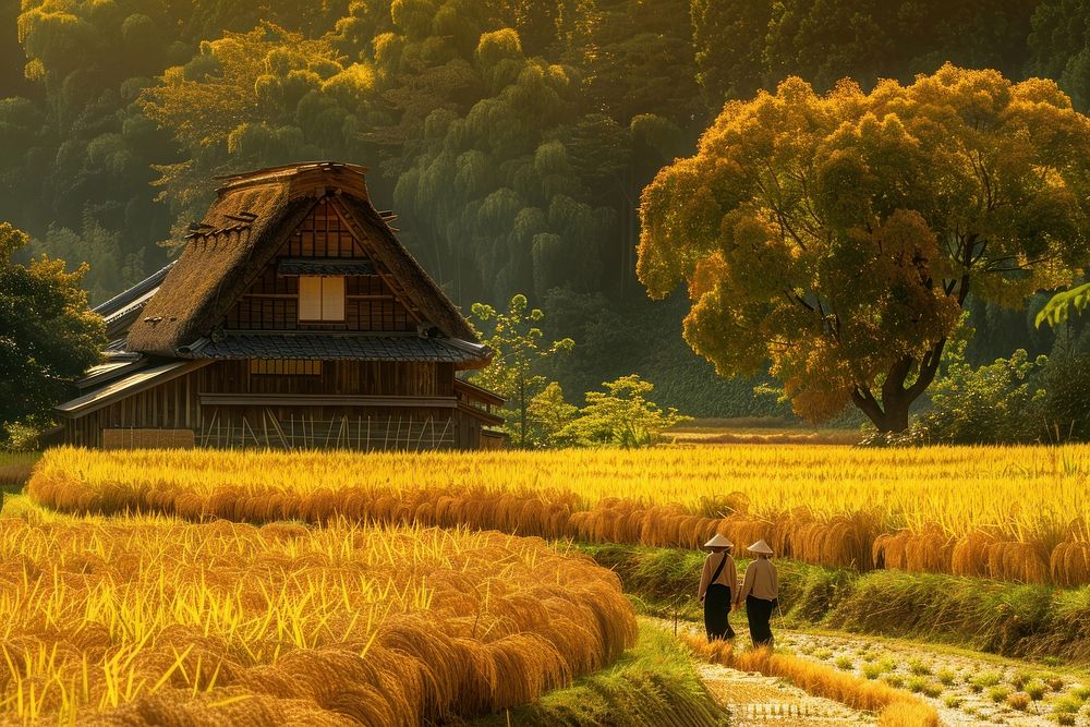 Rice harvesting season architecture landscape outdoors.