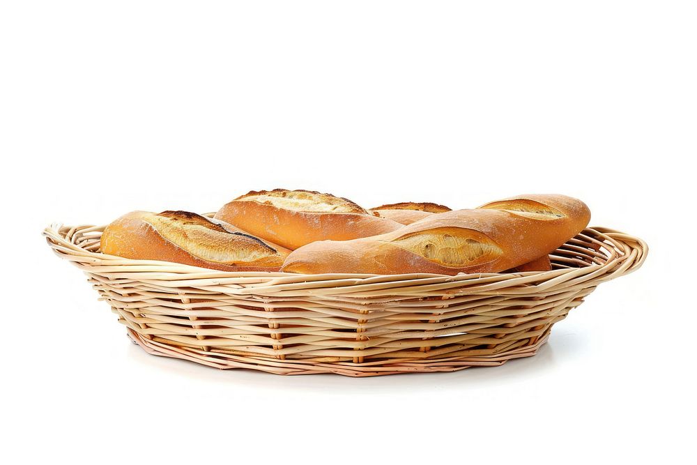 Baguette basket bread food white background.