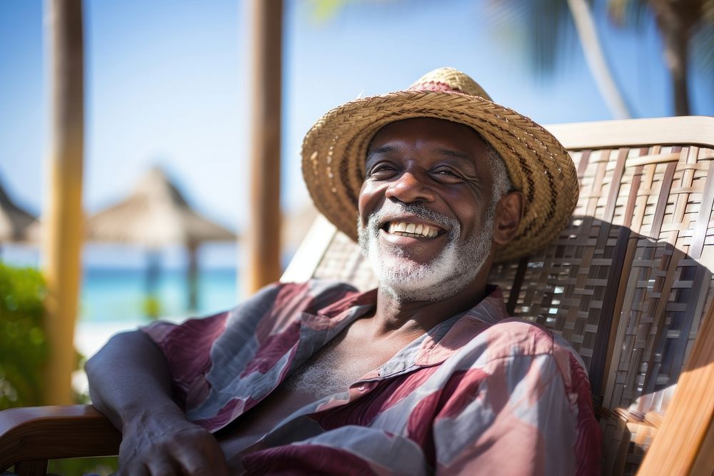 Elder african american man portrait chair outdoors.