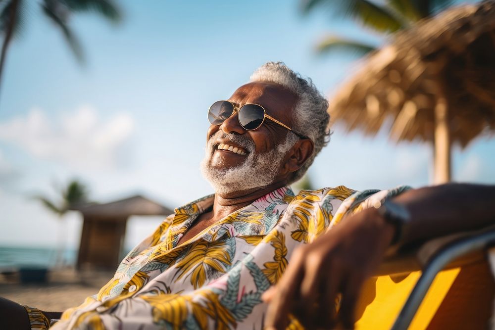 Elder indian man portrait travel beach.