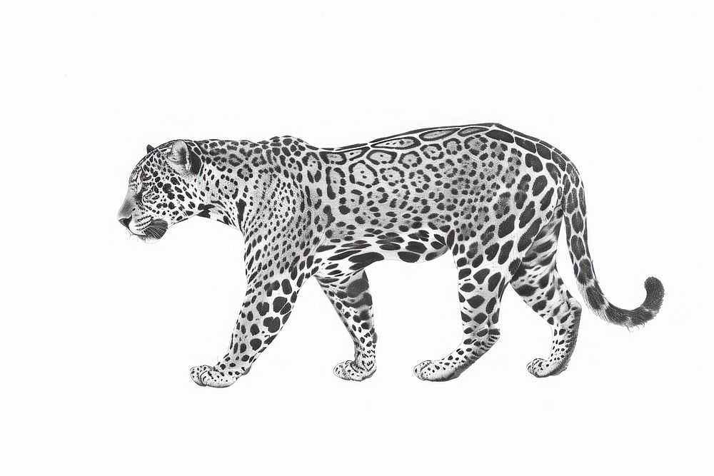 Jaguar walking drawing sketch wildlife.