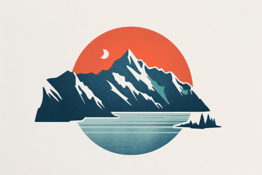 Risograph printing illustration of new zealand mountain outdoors nature.