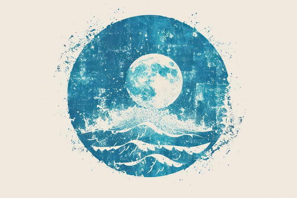 Risograph printing illustration of aquarius astronomy night moon.