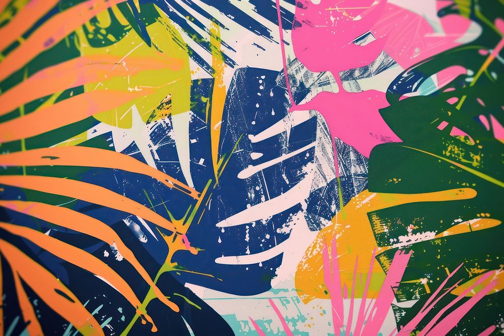 Risograph printing illustration of jungle painting art backgrounds.