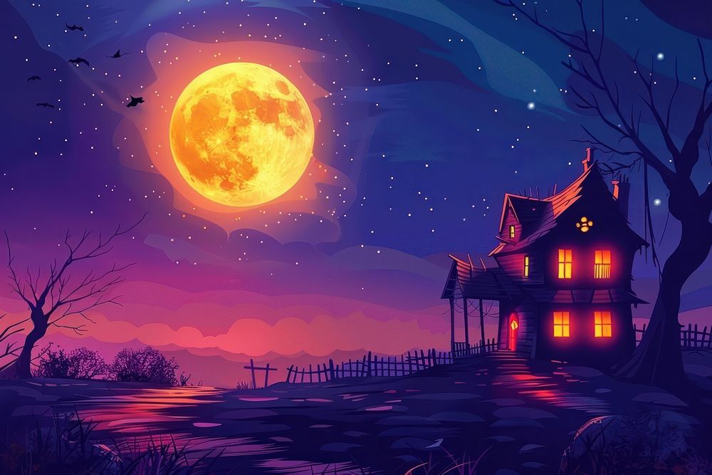 Haunted house moon architecture astronomy.