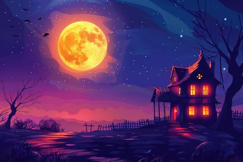 Haunted house moon architecture astronomy. | Free Photo Illustration ...