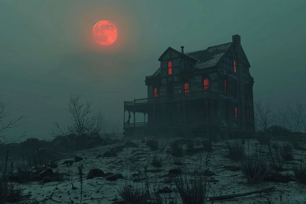 Haunted house moon architecture astronomy.