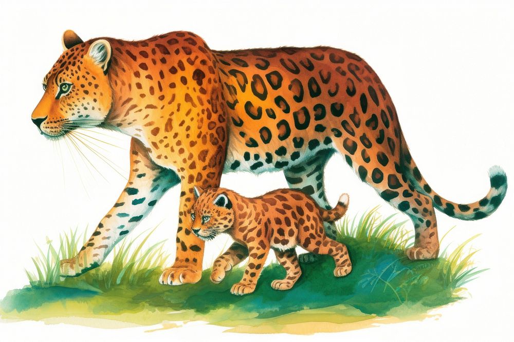 Jaguar walking with baby wildlife leopard cheetah.