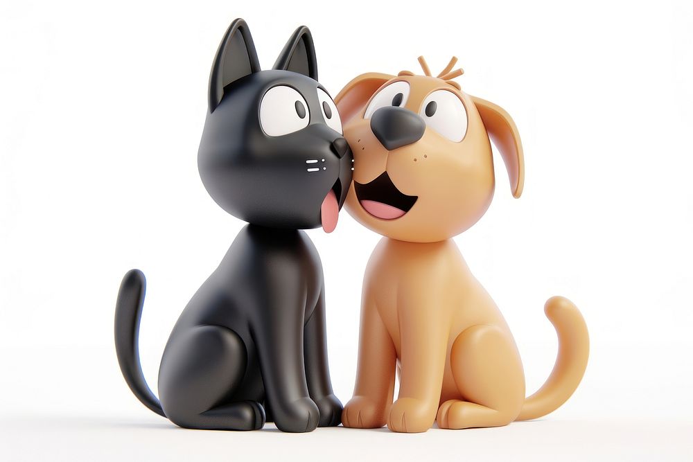 Cat kissing dog figurine cartoon toy.