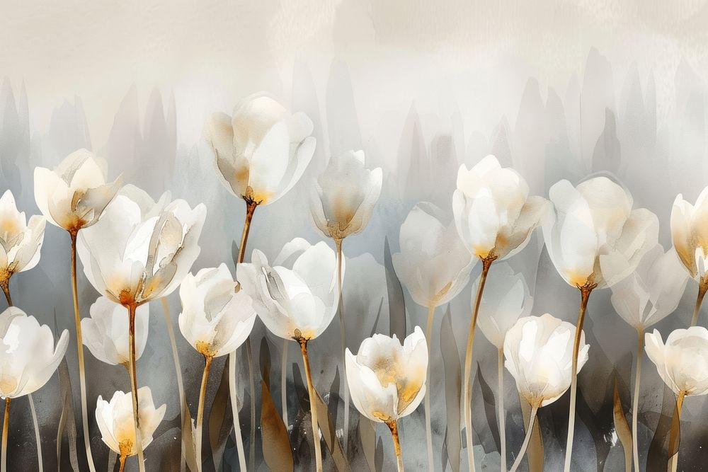 White tulip forest watercolor background backgrounds blossom flower.